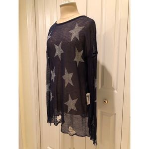 NWT Distressed Blue Star Sweater